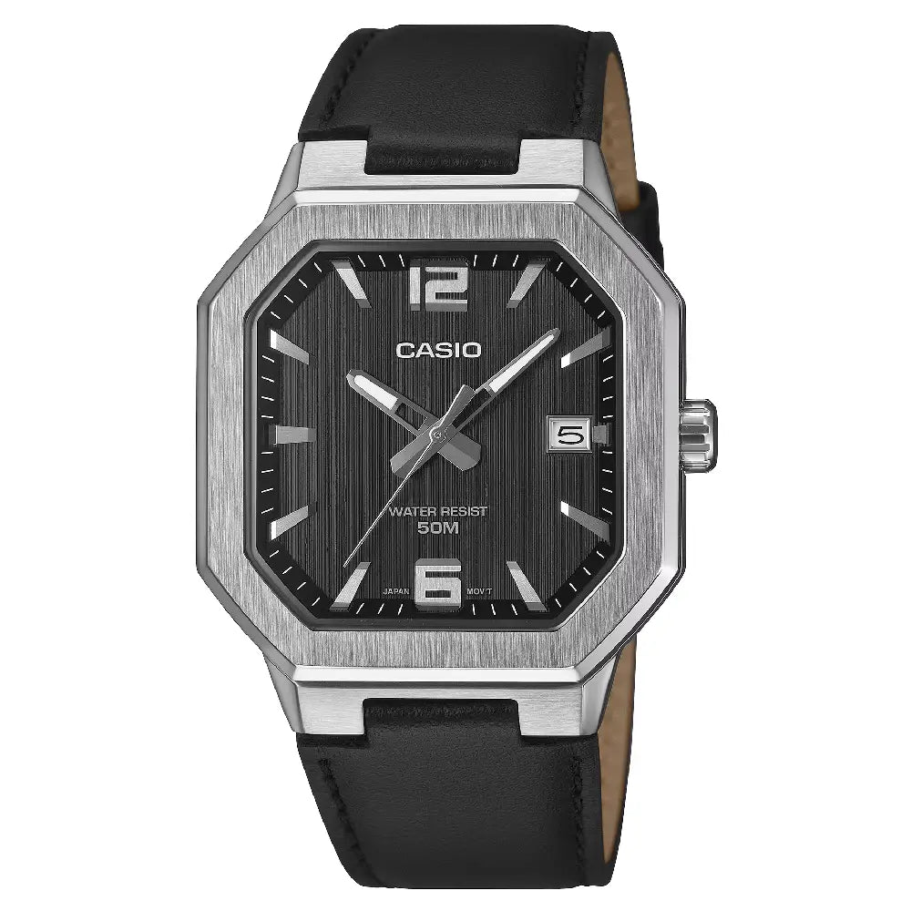 Casio Standard "Octagonal Sport" MTP-B195L-1AVDF Black Dial 38mm Leather Strap Men's Watch