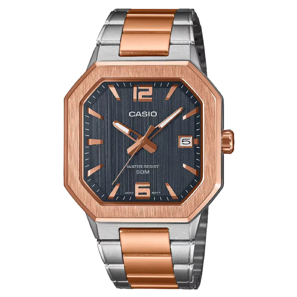 Casio Standard "Octagonal Sport" MTP-B195RG-2AVDF Black Dial 38mm Two-Tone Stainless Steel Men's Watch