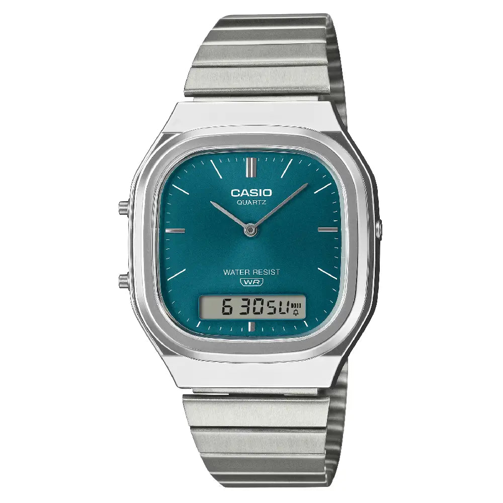 Casio Analog-Digital Vintage AQ-240E-3ADF Green Dial Stainless Steel Men's Watch