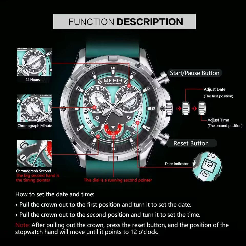 Luxury MEGIR Chronographic watch for Men with box